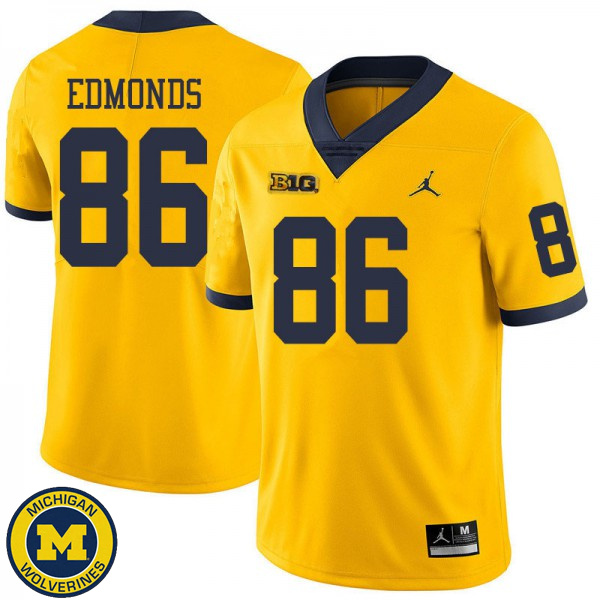 Mens University of Michigan #86 Conner Edmonds Yellow Jordan Brand Player Jersey